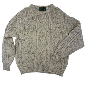 British Wool Naturally Fisherman Cable Knit Sweater Aran Men Large Speckled